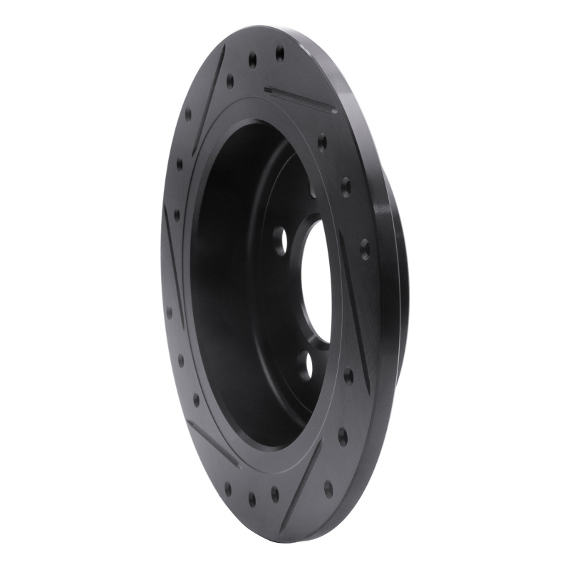 Mini Cooper Brake Rotor (1) - Rear Right - R1 Concepts - Drilled & Slotted - Black - `02-`15